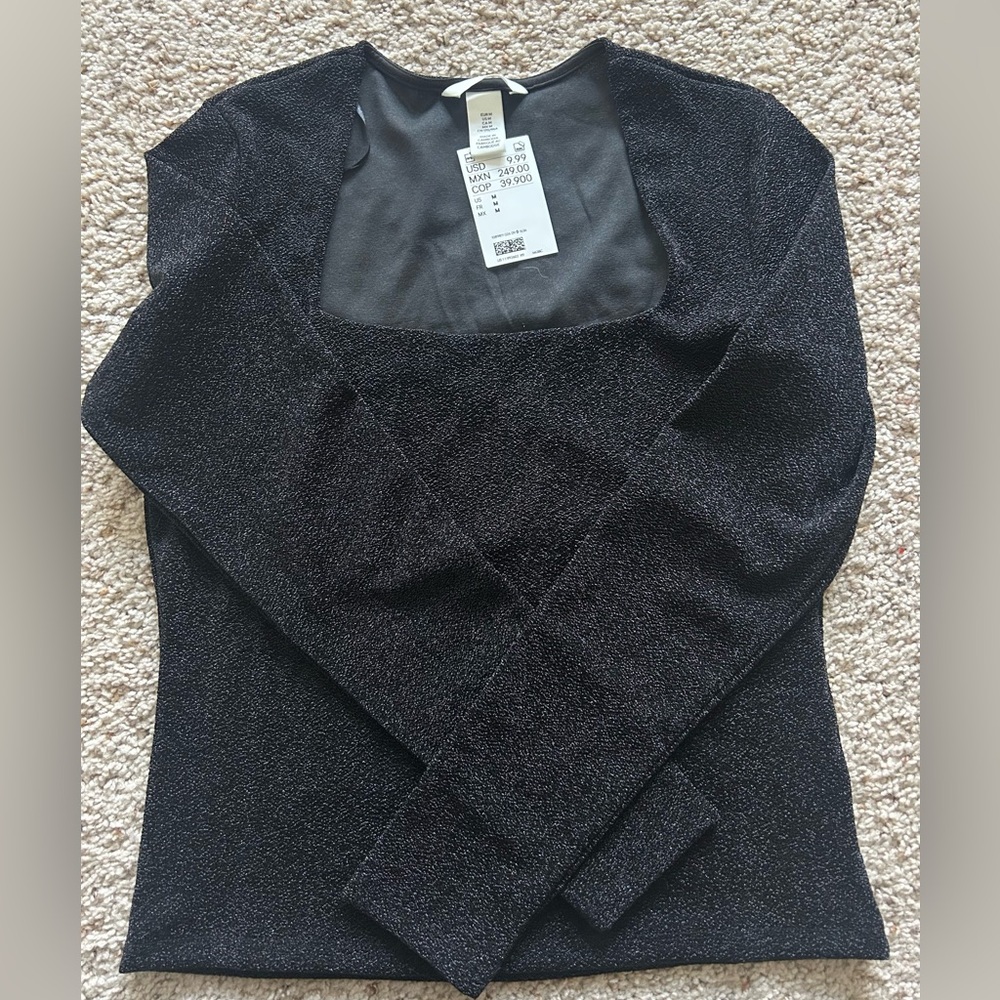 Chic Black Textured Top H&M NWT